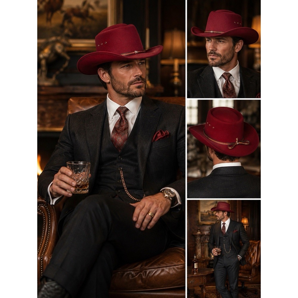 Pigalle Burgundy Red Western Cowboy Hat Size 7 Wide Brim Mens Vintage Style